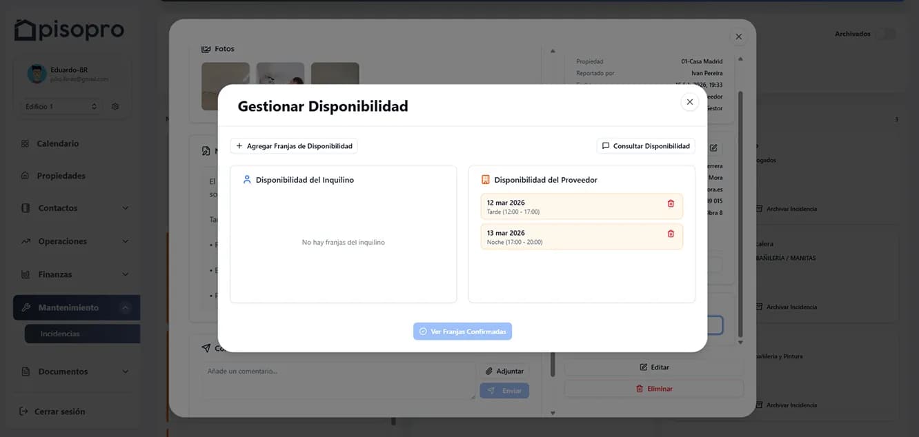 Captura de pisopro: Gestión de Disponibilidad: Coordina horarios entre inquilinos y proveedores automáticamente