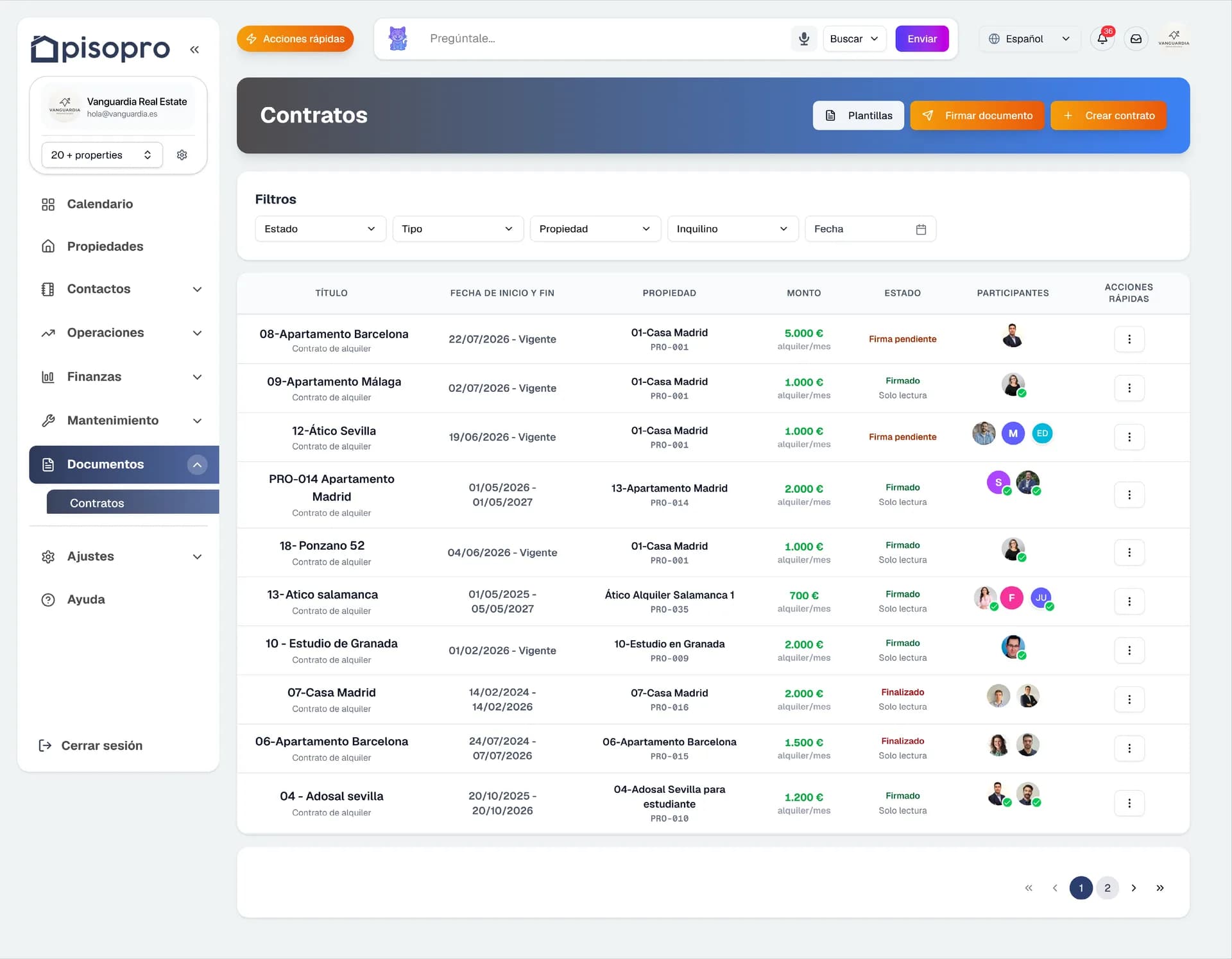 Captura de pisopro: documentos y contratos de alquiler — software de gestión inmobiliaria